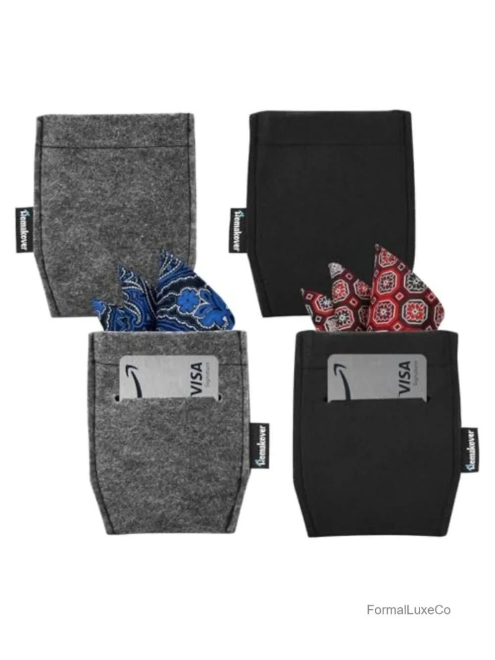 2mm Felt Pocket Square Card Holder for Men's Suits, 2 Pack Black Dark Gray,